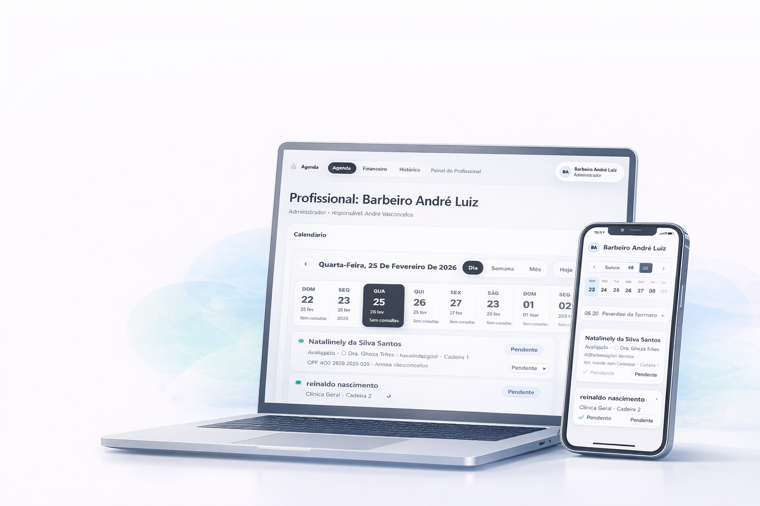 Agenda do profissional no desktop e no celular