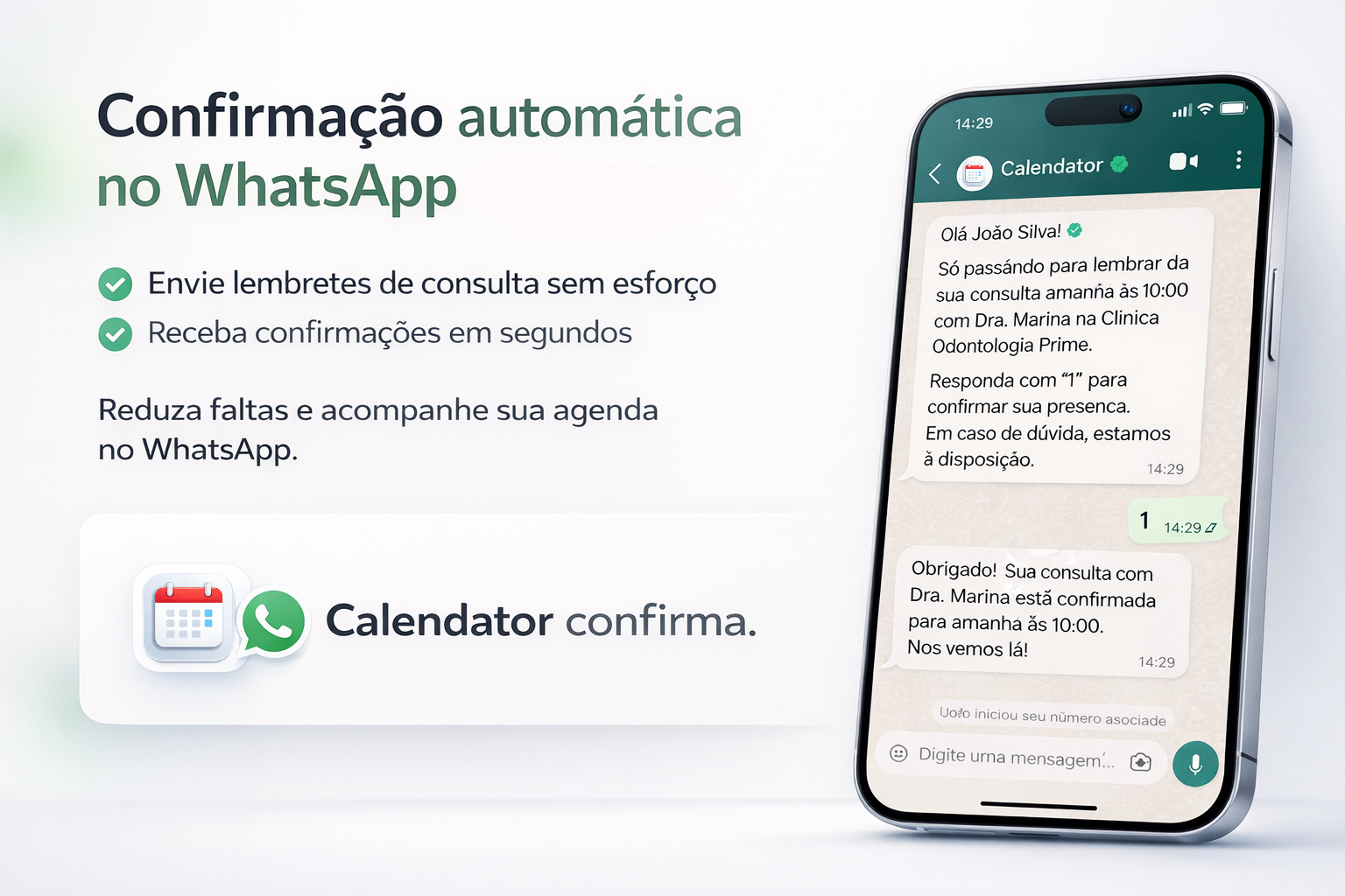 WhatsApp ativo: lembretes e confirmações